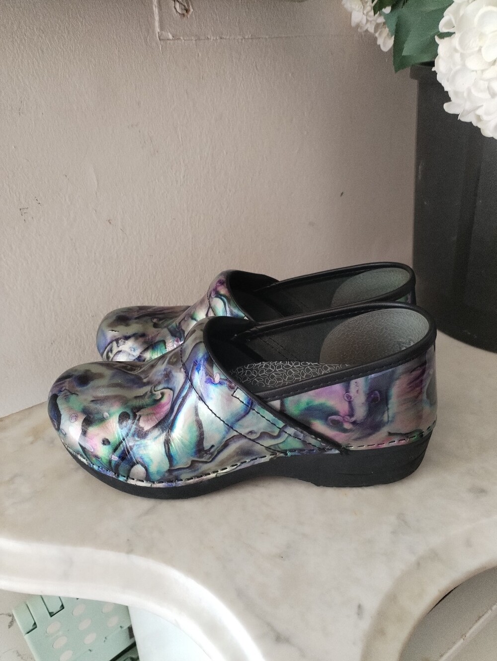 Dansko Women's Holographic Iridescent Slip-On Clogs in Multi-Color